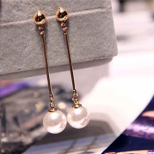 Korean Star The Same Paragraph Fashion Imitation Pearl Tassel Earrings Wholesale Jewelry Earrings Female Long Section  Vintage