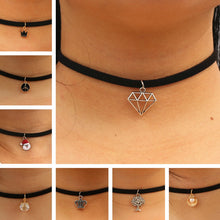 Load image into Gallery viewer, Choker Necklaces Women Black Velvet Suede Leather Chain Short Collares Fashion Jewelry Crown Peace Gothic 90's Bijoux Steampunk