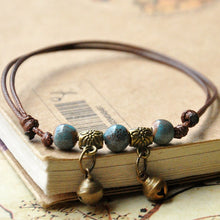 Load image into Gallery viewer, Ceramic Beads Bracelets Weave Rope Chain Silver Bronze Bell Charm Cuff Bangles Adjustable Wristbands Women Ethnic Jewelry Anklet