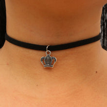 Load image into Gallery viewer, Choker Necklaces Women Black Velvet Suede Leather Chain Short Collares Fashion Jewelry Crown Peace Gothic 90's Bijoux Steampunk