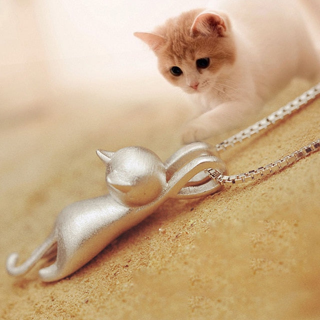 New Fashion Lovely Silver Plated Necklace Tiny Cute Cat Pendants Odd Fancy Jewelry Charm Pendant Necklace