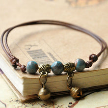 Load image into Gallery viewer, Ceramic Beads Bracelets Weave Rope Chain Silver Bronze Bell Charm Cuff Bangles Adjustable Wristbands Women Ethnic Jewelry Anklet