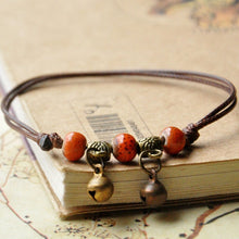 Load image into Gallery viewer, Ceramic Beads Bracelets Weave Rope Chain Silver Bronze Bell Charm Cuff Bangles Adjustable Wristbands Women Ethnic Jewelry Anklet