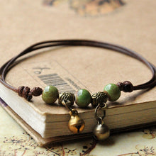 Load image into Gallery viewer, Ceramic Beads Bracelets Weave Rope Chain Silver Bronze Bell Charm Cuff Bangles Adjustable Wristbands Women Ethnic Jewelry Anklet