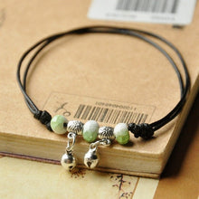 Load image into Gallery viewer, Ceramic Beads Bracelets Weave Rope Chain Silver Bronze Bell Charm Cuff Bangles Adjustable Wristbands Women Ethnic Jewelry Anklet