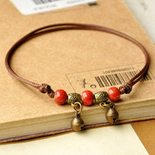 Load image into Gallery viewer, Ceramic Beads Bracelets Weave Rope Chain Silver Bronze Bell Charm Cuff Bangles Adjustable Wristbands Women Ethnic Jewelry Anklet