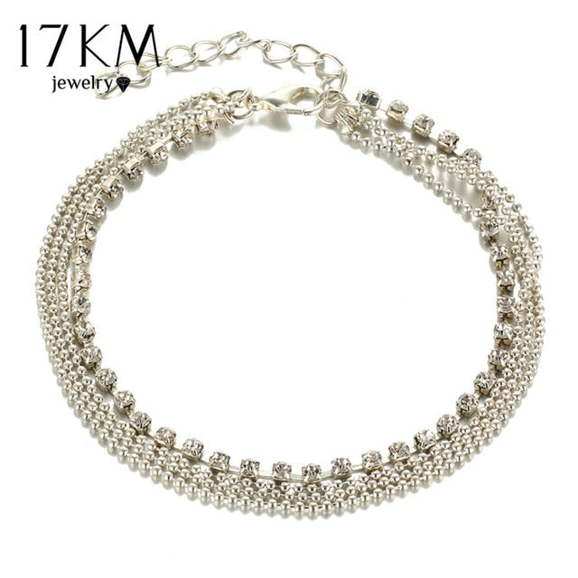 17KM 1 PC Multi-layer Sexy Crystal Anklet Foot Chain Summer Bracelet Charm Anklets Beach Foot Wedding Jewelry Gift