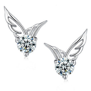 H:HYDE New Fashion Wome's Silver Color Jewelry Angel Wings Crystal Ear Stud Earrings Shiny CZ Zircon Jewelry Brincos femme