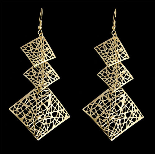 H:HYDE Charming design Bohemia Vintage Ethnic Gold Color Square pendant shape dangle earrings For Women wholesale 2 Colors