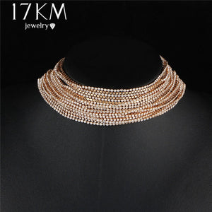 17KM Multiple layers Rhinestone Crystal Choker Necklace for Women New Bijoux Maxi Statement Necklaces Collier Fashion Jewelry