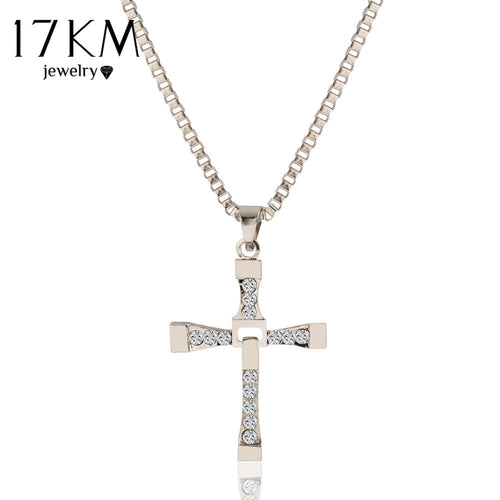 17KM The Crystal Cross Men Necklaces & Pendants Fashion Silver Color Maxi Steampunk Collares Vintage Statement Necklace