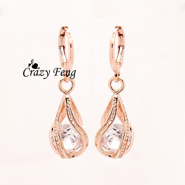 Free shipping New Fashion Women/Girl's  Rose  white/pink/purple/green CZ  Pierced Dangle Earrings Jewelry