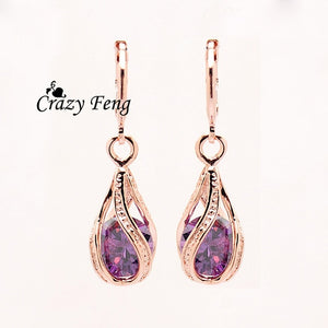 Free shipping New Fashion Women/Girl's  Rose  white/pink/purple/green CZ  Pierced Dangle Earrings Jewelry