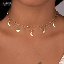 Load image into Gallery viewer, New fashion jewelry 2 layer star moon choker necklace nice gift for women girl (order 3 pieces have 15% off) N2076