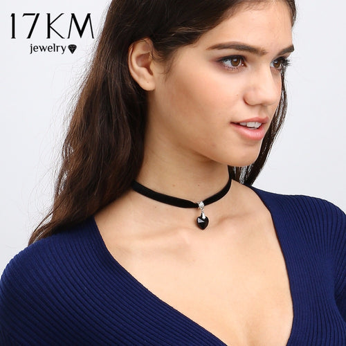 17KM Heart Velvet Choker Necklaces & Pendants For Woman 6 Colors Lace Necklaces Maxi Steampunk bib Bar Necklace collier boheme