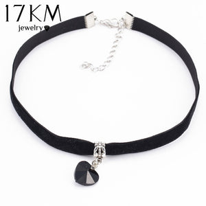 17KM Heart Velvet Choker Necklaces & Pendants For Woman 6 Colors Lace Necklaces Maxi Steampunk bib Bar Necklace collier boheme