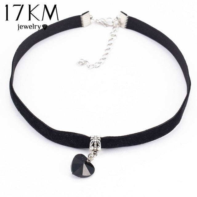 17KM Heart Velvet Choker Necklaces & Pendants For Woman 6 Colors Lace Necklaces Maxi Steampunk bib Bar Necklace collier boheme