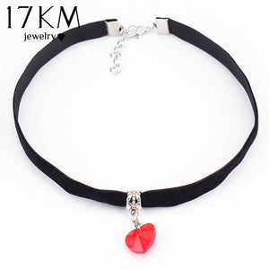 17KM Heart Velvet Choker Necklaces & Pendants For Woman 6 Colors Lace Necklaces Maxi Steampunk bib Bar Necklace collier boheme