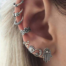 Load image into Gallery viewer, E0262 Punk Style Silver Color Earring Sets Ethnic Bohemia Ear Clip Stud Earrings For Women Feather Leaf Owl Earrings Wholesale