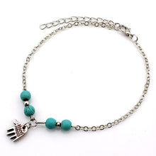 Load image into Gallery viewer, SHEEGIOR Sexy Barefoot Beach Turquoises Anklets Women Lovely Fatima Hand/Tree/Cross Silver Pendants Ankle Bracelets Foot Jewelry