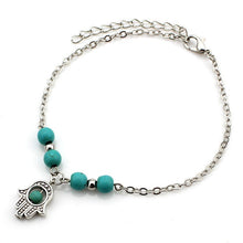 Load image into Gallery viewer, SHEEGIOR Sexy Barefoot Beach Turquoises Anklets Women Lovely Fatima Hand/Tree/Cross Silver Pendants Ankle Bracelets Foot Jewelry