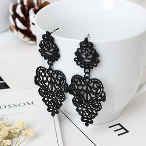 Fine Jewelry Drop Earrings Retro Vintage Alloy Hollow Women Silver Gold Leaflike Long Bohemian Pierced Dangle Earrings Wholesale