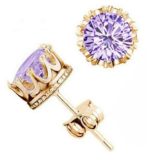 QCOOLJLY Wholesale Fashion Crown Gold Color Earrings Women Brincos De Prata Men CZ Crystal Jewerly Double Stud Earing