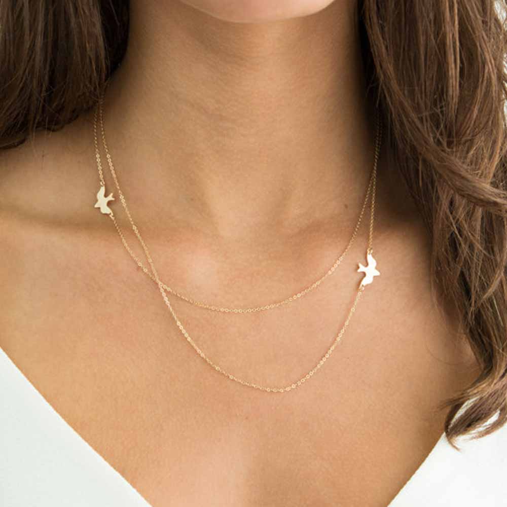 FAMSHIN New Hot Double layer Peace Pigeon Necklace  Layered Simple Birds Necklace Clavicle Chains Charm Womens Fashion Jewelry
