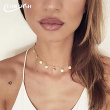 Load image into Gallery viewer, FAMSHIN New 1cm gold sequins tassel necklace. Metal round pendant short necklace / neckband necklace