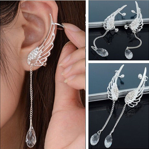 Hot Fashion Elegant Crystal Pendant Earrings Long  Angel Wing  Drop Dangle Earrings For Women