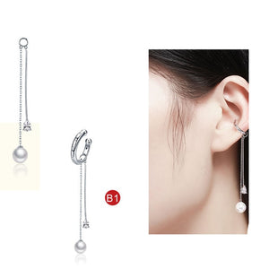 BAMOER Popular 925 Sterling Silver Geometric Circle & T bar Long Drop Earrings for Women Fashion Sterling Silver Jewelry SCE086