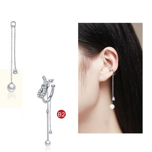 BAMOER Popular 925 Sterling Silver Geometric Circle & T bar Long Drop Earrings for Women Fashion Sterling Silver Jewelry SCE086