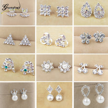 Load image into Gallery viewer, Hot Sale Cute Exquisite Simlated Pearl Crystal Stud Earring Butterfly Snowflake Star Triangle Crown Shape Earring Bijoux Brincos