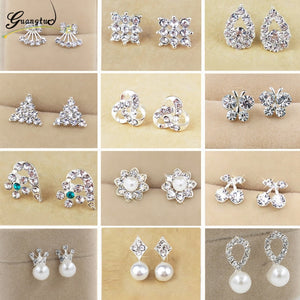 Hot Sale Cute Exquisite Simlated Pearl Crystal Stud Earring Butterfly Snowflake Star Triangle Crown Shape Earring Bijoux Brincos