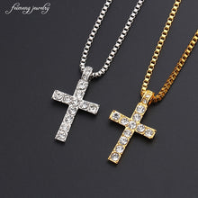 Load image into Gallery viewer, Hip Hop Alloy Gold Color Cross Pendant Necklace Religious Iced Out crystal Crucfix Necklace Jewely For Men Free Cuban Chain
