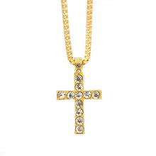 Load image into Gallery viewer, Hip Hop Alloy Gold Color Cross Pendant Necklace Religious Iced Out crystal Crucfix Necklace Jewely For Men Free Cuban Chain