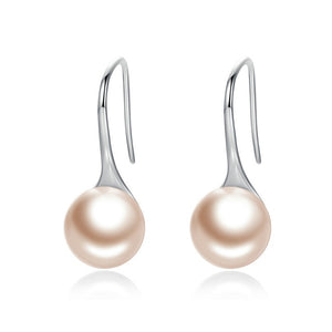 BAMOER 925 Sterling Silver 4 Color Round Imitation Pearl Drop Earrings Women Sterling Silver Jewelry Oorbellen Brincos SCE146