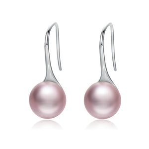 BAMOER 925 Sterling Silver 4 Color Round Imitation Pearl Drop Earrings Women Sterling Silver Jewelry Oorbellen Brincos SCE146