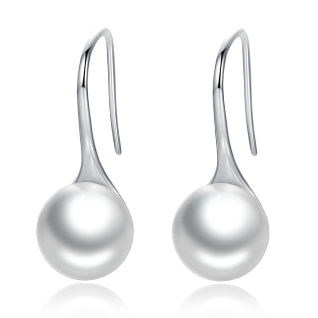 BAMOER 925 Sterling Silver 4 Color Round Imitation Pearl Drop Earrings Women Sterling Silver Jewelry Oorbellen Brincos SCE146