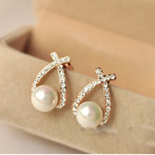 Load image into Gallery viewer, H23 New Imitation Pearl Heart Crystal Flower Leaf Angel Wings Geometry Stud Earrings For Women Statement Ear Jewelry Wholesale