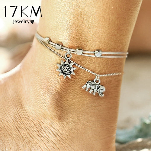 17KM Fashion Sun Elephant Anklet Set For Women Vintage Beach Foot jewelry Statement Anklets Boho Style Party Bohemian Jewelry