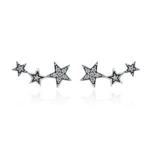 BAMOER 100% 925 Sterling Silver 3 Color Dazzling Stackable Star Stud Earrings for Women Authentic Silver Jewelry Bijoux SCE291