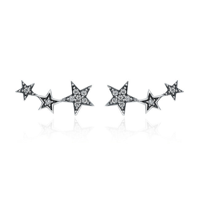 BAMOER 100% 925 Sterling Silver 3 Color Dazzling Stackable Star Stud Earrings for Women Authentic Silver Jewelry Bijoux SCE291