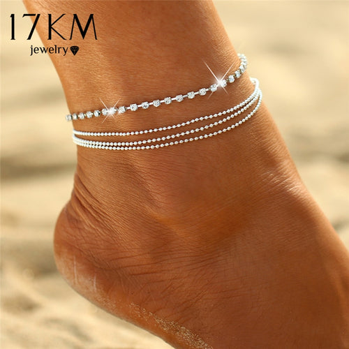 17KM 1 PC Multi-layer Sexy Crystal Anklet Foot Chain Summer Bracelet Charm Anklets Beach Foot Wedding Jewelry Gift