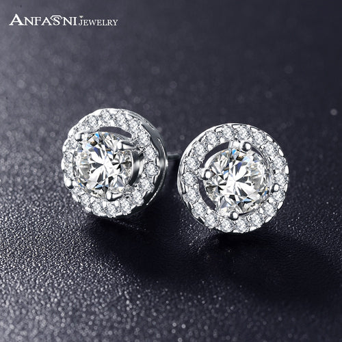 ANFASNI Hot Sale Romantic Jewelry Stud Earrings For Wedding Elegant Silver Color AAA Cubic Zirconia Stone Earring Dropshiping