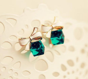 High Quality Fashion 2018 Chic Shimmer bow knot Cubic Green Blue Crystal Earrings Rhinestone Stud Earrings For Women pendientes