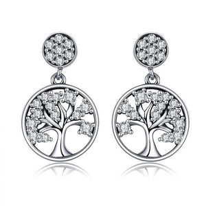 BAMOER Genuine 100% 925 Sterling Silver Tree of Life ,AAA Zircon Drop Earrings for Women Sterling Silver Jewelry Brincos SCE067