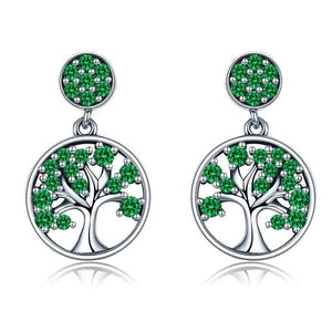 BAMOER Genuine 100% 925 Sterling Silver Tree of Life ,AAA Zircon Drop Earrings for Women Sterling Silver Jewelry Brincos SCE067