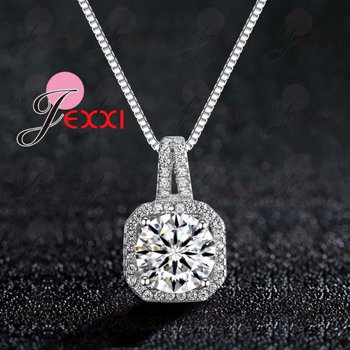 PATICO Hot 925 Sterling Silver Necklace And Pendants Jewelry For Women With Box Chain Luxurious Big CZ Crystal Stone Accessories