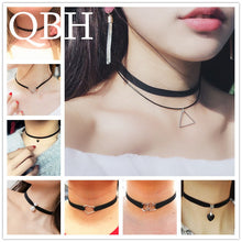 Load image into Gallery viewer, New Gothic Punk Harajuku Choker Necklace Leather Black Velvet Suede Steampunk Torques Jewelry Triangle LOVE Heart Star Crystal